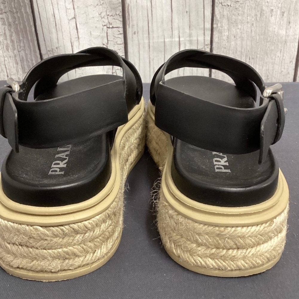 Prada Women's Black Crisscross platform Espadrille Sandals Shoes size 36.5 - Picture 3 of 9